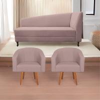 Kit Diva Recamier Heitor 160Cm Lado Esquerdo E 02 Poltronas Luiza Linho - Doce Sonho Móveis Rosê - 1