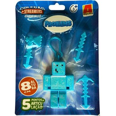 Boneco Chaveiro Problems Coleção Streamers 8CM Azul Algazarra Brinquedos