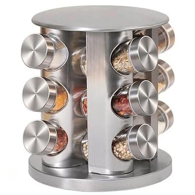 Porta Temperos Giratório 12 Potes 110ML Vidro Aço Inox Cozinha Flux