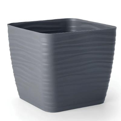 Vaso de Planta Quadrado 8,3L em Plástico com Prato Cinza Dasplast