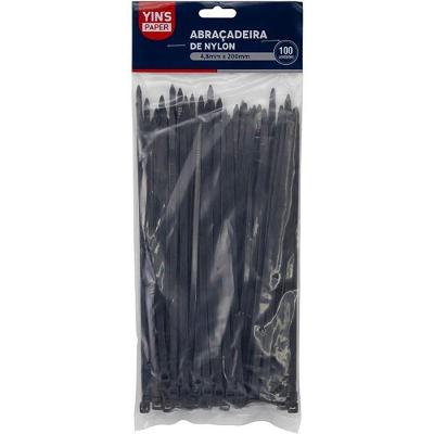 Abraçadeira de Nylon 4,8x200mm Organização de Cabos Preta 100 Peças Yin's