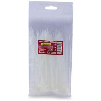 Abraçadeira Nylon 3,6x150mm para Cabos Branca Pacote 100un Forceline