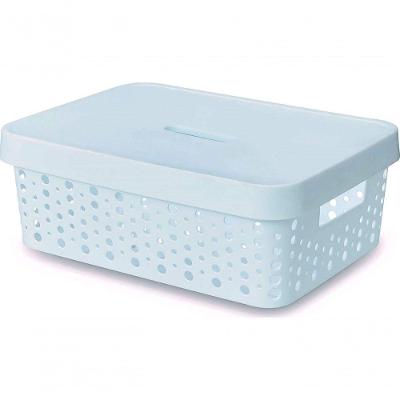 Cesto Organizador Plástico com Tampa 11L Polipropileno Branco Usual Plastic