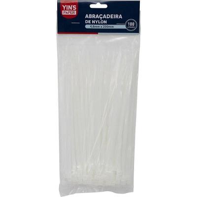 Abraçadeira de Nylon 4,8x200mm Pacote com 100 Unidades Branca Yin's