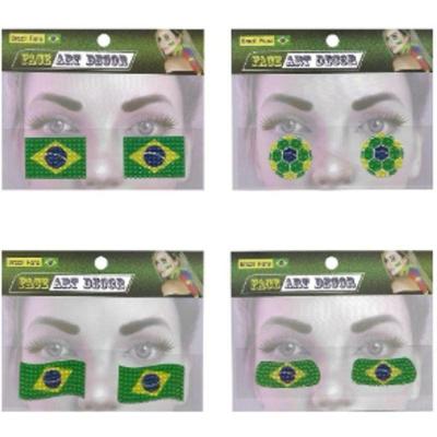 Adesivo Facial Copa do Mundo com Mini Pedras Verde 12 Unidades