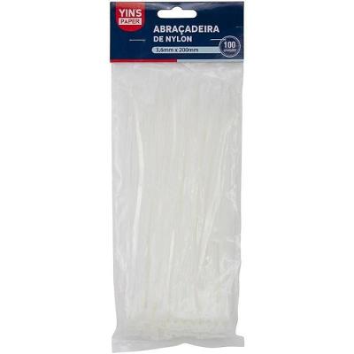 Abraçadeira de Nylon 3,6x200mm 100 Peças Alta Resistência Branca Yin's