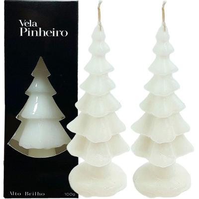 Velas Decorativas Natalinas Velas Natalinas Pinheiro Texturizado Tronco e Galhos Branco Kit 6 20cm