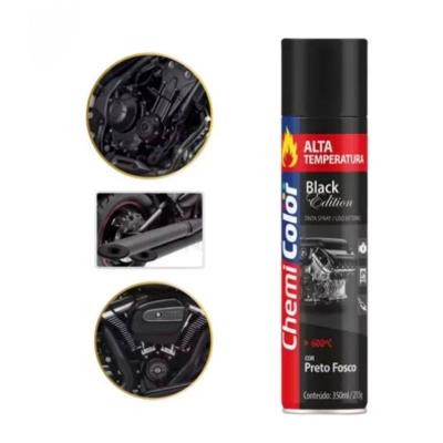 Tinta Spray Alta Temperatura Resistente ao Calor Preto Fosco Chemi Color