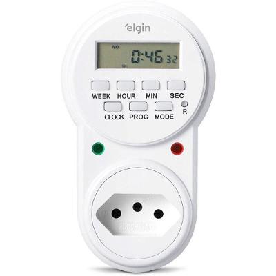 Timer Temporizador Digital 10A 2P+T Programação Automática Branco Elgin