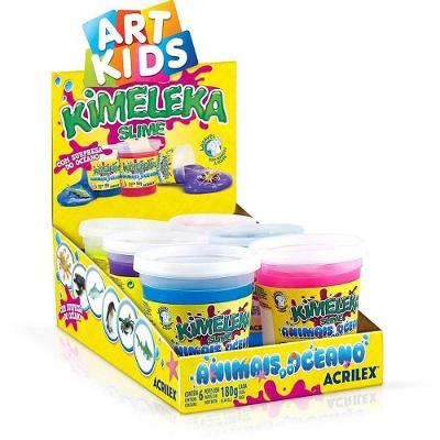 Slime Kimeleka Animais Oceano 180g Caixa 06 Unidades Brinquedo Educativo Acrilex