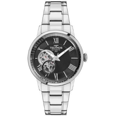 Relógio Masculino Automático Open Heart Aço Inox Prata Technos
