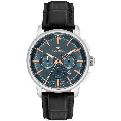 Relógio Masculino Grandtech Cronógrafo Couro Preto Azul Technos