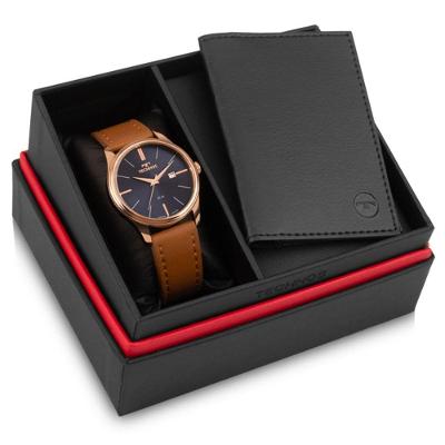 Kit Relógio Masculino Technos 2115UBQ-K0A Analógico Couro Rosê