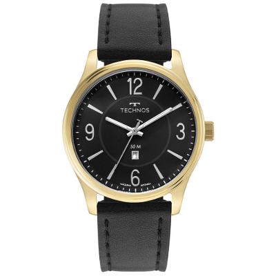 Relógio Masculino Technos Steel Analógico Couro Resistente Água Dourado