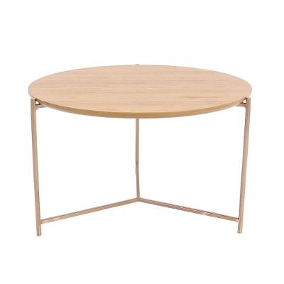 Mesa de Centro Oriente Redonda MDF Amendoa Base Aco Champanhe 61cm Nacional Moveis
