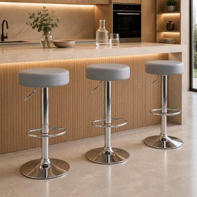 Kit 3 Banquetas Venice PU Base Cromada sem Encosto Ajustável Cinza
