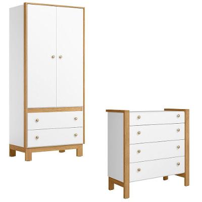 Kit Guarda Roupa 5055 com Cômoda Flora 5135 2 Portas 2 Gavetas MDP Branco