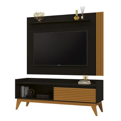 Rack com Painel Audax 1.48 148CM MDF Preto e Cedro Natural Móveis Aqui