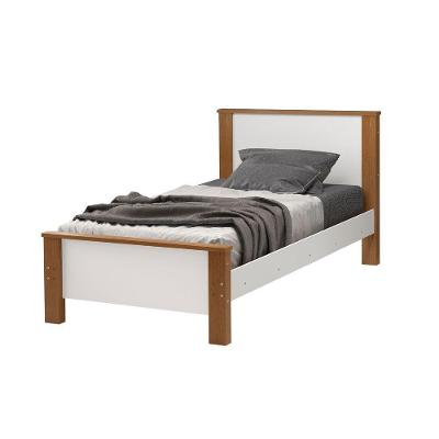Cama Solteiro Mila Clean com Pés de Madeira MDF-MDP Branco com Mel