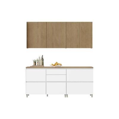 Kit Cozinha Rainha CZ432 6 Portas 5 Gavetas MDF Branco e Nature Nesher Móveis