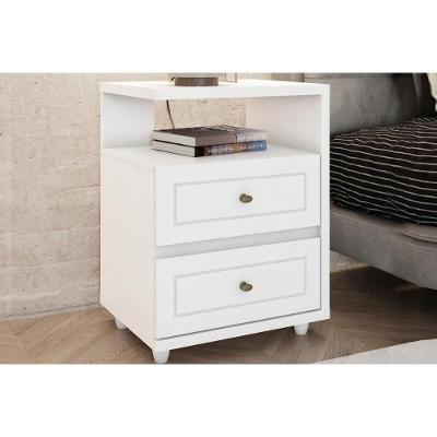 Mesa de Cabeceira Americano 2 Gavetas MDP Clássico Branco Móveis Henn