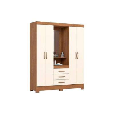 Guarda Roupa Solteiro Briz B24 4 Portas 3 Gavetas com Espelho Nature-Off White Henn