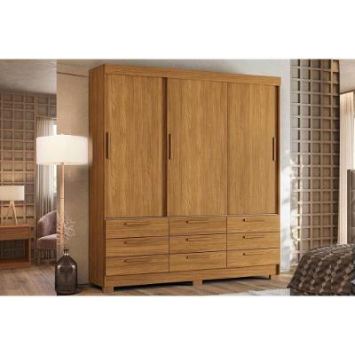 Guarda Roupa Solteiro Morretes 3 Portas de Correr 9 Gavetas MDF Cinamomo