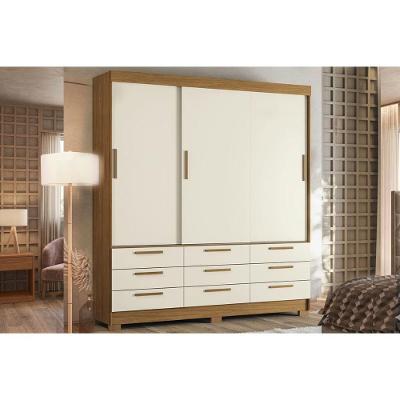 Guarda Roupa Solteiro Morretes 3 Portas de Correr 9 Gavetas MDF Areia
