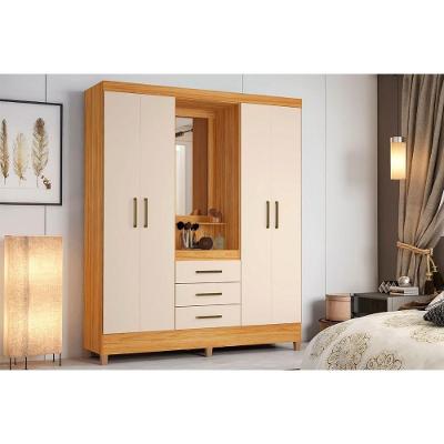 Guarda Roupa Solteiro Persia 4 Portas 3 Gavetas MDP Cinamon-Off White Demóbile