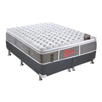 Kit Cama Box Colchão Queen Molas Light Stress Pillow Top Suede Cinza