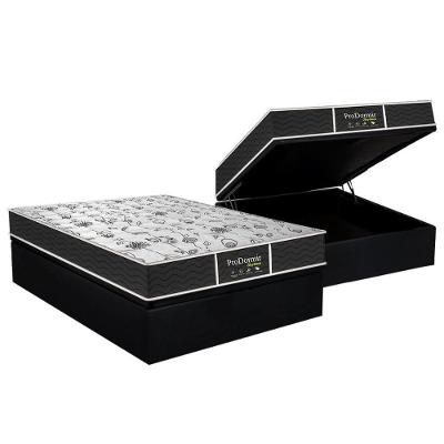 Kit Cama Box Baú Casal Sleep Molas Bonnel Courino Preto Probel