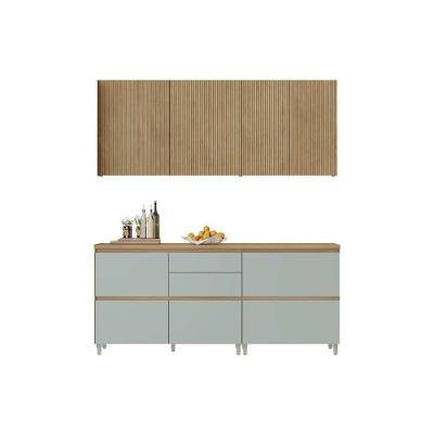 Cozinha Completa Rainha CZ432 6 Portas 5 Gavetas MDF Nature e Verde Nesher