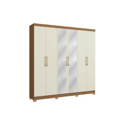 Guarda Roupa Casal ARM013 6 Portas de Bater 2 Gavetas MDP Canela-Off White Kappesberg