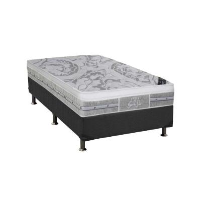 Kit Cama Box Solteiro Colchão Molas SLX Grandplush Euro Pillow Suede Cinza