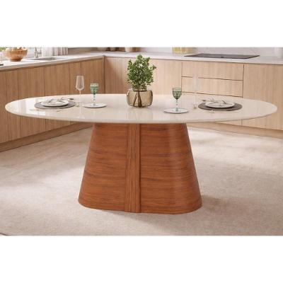 Mesa de Jantar Ryze Oval MDF com Vidro 183CM Off White DJ Móveis