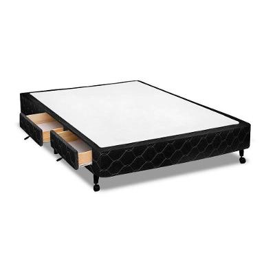 Cama Box Casal Poli Black 2 Gavetas Madeira Tecido Preto Colchões Castor