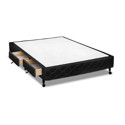 Cama Box Casal Poli Black 4 Gavetas Madeira Tecido Preto Colchões Castor