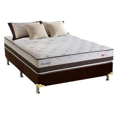 Cama Box Casal Cardiff Molas Bonnel Euro Pillow Suede Marrom Herval