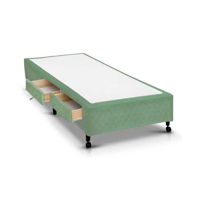 Cama Box Solteiro Poli Green 2 Gavetas Madeira Tecido Verde Colchões Castor
