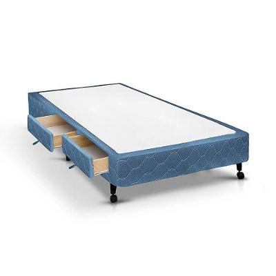 Cama Box Solteiro Poli Blue 2 Gavetas Madeira Tecido Azul Colchões Castor