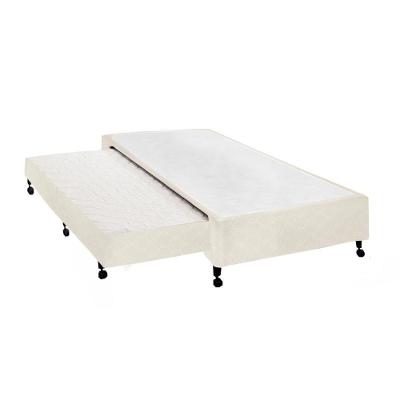 Cama Box Solteirão Tecido Clean Madeira com Rodízios Bege Colchões Castor