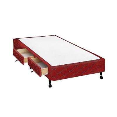 Cama Box Solteiro Poli Wine 2 Gavetas Madeira Tecido Vinho Colchões Castor