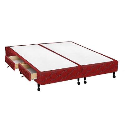 Cama Box Queen Poli Wine 4 Gavetas Madeira Tecido Vinho Colchões Castor