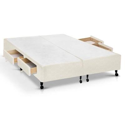 Cama Box King Poli Clean 4 Gavetas Madeira Tecido Bege Colchões Castor