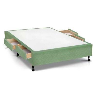 Cama Box Casal Poli Green 4 Gavetas Madeira Tecido Verde Colchões Castor