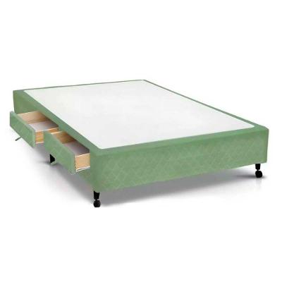 Cama Box Casal Poli Green 2 Gavetas Madeira Tecido Verde Colchões Castor