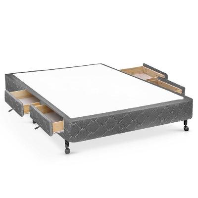 Cama Box Casal Poli Gray 4 Gavetas Madeira Tecido Cinza Colchões Castor
