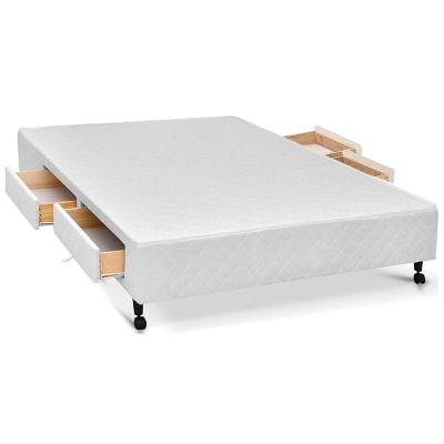 Cama Box Casal 4 Gavetas Poli White Madeira Tecido Branco Colchões Castor