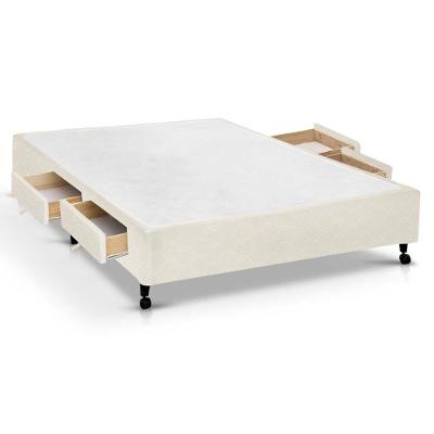 Cama Box Casal Poli Clean 4 Gavetas Madeira Tecido Bege Colchões Castor