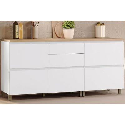 Balcão de Cozinha Rainha 2 Portas 5 Gavetas MDF Branco e Nature